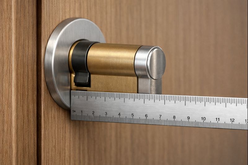 Meten van de uitsteeklengte van een europrofielcilinder aan de binnenzijde van een deur