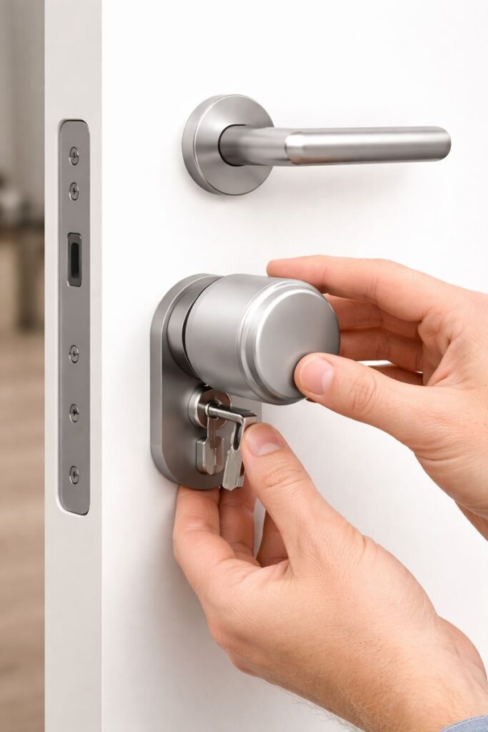 Plaatsen van een slim slot over de cilinder aan de binnenzijde van een voordeur