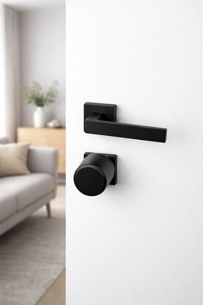 Correct geïnstalleerd slim slot aan de binnenzijde van een voordeur in moderne woning